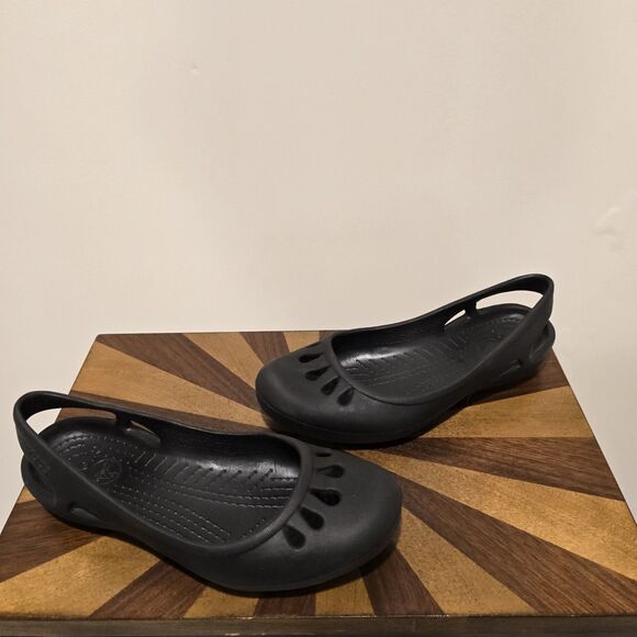 Shoes - CROCS Kadee Ballet Flats Womens 7 Slip-On Shoes Sandals Mary Jane Black Rubber